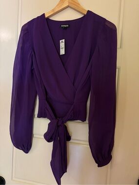 Express Deep Purple Wrap Tie-Front Blouse